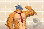 abs anthro bicep_curl biceps claws flexing flexing_bicep male multicolored_body muscular muscular_male navel necktie nude open_mouth orange_body orange_scales pecs presenting scales serratus simple_background smile solo teeth tongue triceps two_tone_body alphamoonlight capcom european_mythology monster_hunter mythology dragon flying_wyvern mythological_creature mythological_scalie scalie tigrex western_dragon wyvern watermark