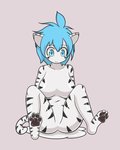 anthro big_breasts blue_eyes blue_hair breasts crossgender female hair implied_transformation latex nude paws simple_background solo qoqu twokinds tiger_trace felid goo_creature keidran mammal pantherine tiger 4:5