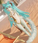 3d_(artwork) alternate_species anthro anthrofied attifyon_(artist) bikini blender_(artwork) blue_body blue_eyes blue_fur blue_hair breasts clothing digital_media_(artwork) felid feline female fur furrification gold_bikini hair happy hatsune_miku mammal solo swimwear tail vocaloid