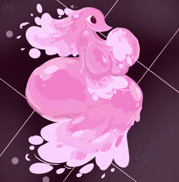 anthro big_breasts breasts female huge_breasts nude pink_body simple_background solo water sukimarmallowcake deltarune undertale_(series) miss_mizzle darkner elemental_creature water_creature 2026 absurd_res full-length_portrait hi_res portrait