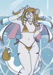 accessory anthro arm_tattoo beach bikini blonde_hair blue_eyes breasts clothing ear_jewelry ear_piercing ear_ring eyewear fangs female gesture glasses gold_bikini grey_body hair hair_accessory hairpin hand_gesture happy jacket_over_shoulders long_hair markings navel navy_uniform nipple_outline piercing ring_piercing round_glasses sea side-tie_bikini small_breasts small_chest solo string_bikini striped_markings stripes swimwear tail tail_tattoo tail_tuft tattoo teeth tuft two-piece_swimsuit v_sign water wearing_glasses graycatluna golden_week haley_(graycatluna) felid lion mammal pantherine hi_res andromorph_(lore)
