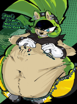 abdominal_bulge after_vore anthro belly big_belly blush dialogue duo female female_anthro oral_vore same_size_vore vore sacred_zoroark idw_publishing sega sonic_the_hedgehog_(comics) sonic_the_hedgehog_(idw) sonic_the_hedgehog_(series) surge_the_tenrec afrosoricid mammal tenrec hi_res