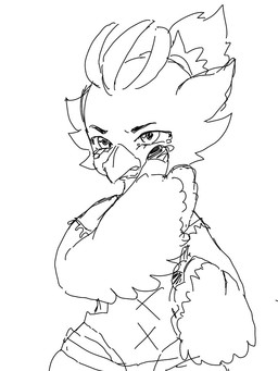 anthro beak bodily_fluids crying male solo tears topknot wings young young_anthro niki_zelda nintendo tears_of_the_kingdom the_legend_of_zelda tulin_(tloz) avian rito 3:4 monochrome