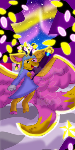 alternate_species anthro antlers blue_hair fantasy fur glowing hair heterochromia holidays hooves horn magic mechanical_arm pawpads pink_body pink_eyes pink_fur purple_antlers string_lights three-quarter_view wings yellow_body yellow_eyes yellow_fur starlightrose christmas legends_of_nexus rose_star_(starlightrose) cervine deer mammal new_world_deer reindeer hi_res