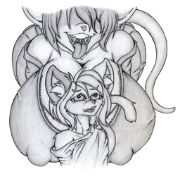 anthro big_breasts breasts clothing duo female imminent_vore male shirt simple_background tail tongue tongue_out topwear white_background mr_iddi domestic_cat felid feline felis mammal mouse murid murine rodent 2015