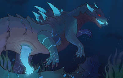 feral genitals glowing glowing_eyes glowing_genitalia glowing_penis looking_at_viewer male penis presenting presenting_penis slit_penis solo tongue tongue_out underwater water aquaridella capcom monster_hunter fan_character lagiacrus leviathan_(mh) hi_res