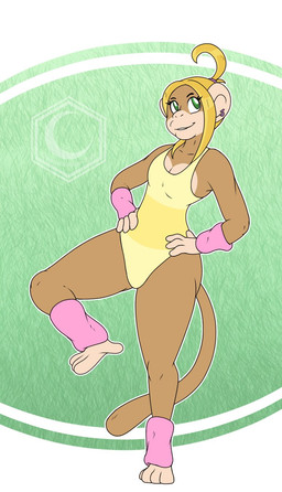 anthro clothing ear_piercing ear_ring female hair leotard piercing ring_piercing solo crescent-blue-zero haplorhine mammal monkey primate hi_res