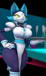 anthro big_breasts blush breasts champagne_glass clothed clothing container cup drinking_glass female glass glass_container glass_cup machine solo thick_thighs yellow_eyes furry_ghosty deltarune undertale_(series) tasque_(cryptiacurves) tasque_manager android darkner felid feline mammal robot 3d_(artwork) digital_media_(artwork) hi_res