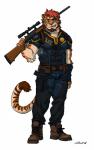 2015 5_fingers abs absurd_res anthro badge beard belt biceps boots brown_body brown_fur clothed clothing desert_eagle digital_media_(artwork) facial_hair fangs felid fingers footwear front_view full-length_portrait fully_clothed fur green_eyes green_sclera gun hair handgun hi_res holster looking_at_viewer male mammal multicolored_body multicolored_fur muscular muscular_anthro muscular_male pantherine pecs pistol police portrait ranged_weapon red_hair red_nose rifle rossciaco scope sharp_teeth shoes signature simple_background sniper_rifle solo standing striped_body striped_fur stripes teeth tiger tuft uniform utility_belt vein weapon weapon_on_shoulder white_background white_body white_fur