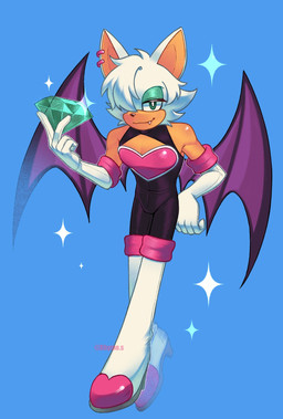 anthro boots bulge chaos_emerald chest_window clothing crossgender eyeshadow footwear ftm_crossgender fur gem hair hair_over_eye high_heeled_boots high_heels legwear makeup male pecs shoes skintight_suit smile smirk solo tights white_body white_fur wings rhym0 sega sonic_the_hedgehog_(series) rogue_the_bat_(nikkikaji) rouge_the_bat bat mammal hi_res