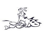 >_< ambiguous_gender animal_genitalia animal_penis balls big_balls big_penis blush canine_genitalia canine_penis digitized_artwork duo eyes_closed genitals gynomorph gynomorph/ambiguous intersex intersex/ambiguous knot looking_pleasured multi_eye oral penis spiked_tail spikes spikes_(anatomy) standing_on_another tail mixlingvoid svehaq_(contributor) panacea_(mixlingvoid) soul_(mixlingvoid) taur 4:3 black_and_white digital_media_(artwork) monochrome pixel_(artwork)