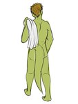 2017 alligator alligatorid anthro crocodilian fuze gabriel_(fuze) hi_res male nude rear_view reptile scalie simple_background solo towel towel_on_shoulder walking walking_away white_background