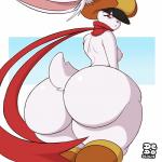 anthro big_butt blush breasts butt clothing female hat headgear headwear huge_butt looking_back nipples pink_nose red_eyes scarf solo thick_thighs wide_hips dedoarts dragon_ball dragon_ball_super sorrel_(dragon_ball_super) lagomorph leporid mammal rabbit 1:1 2018 digital_media_(artwork) hi_res