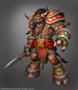 3_fingers anthro armor beard belt brown_body brown_fur facial_hair fingers front_view fur gold_(metal) gold_jewelry grey_background holding_melee_weapon holding_object holding_polearm holding_spear holding_weapon hooves horn jewelry leather leather_armor looking_at_viewer magic_user male melee_weapon pauldron polearm shaman simple_background smile solo spear standing tribal_spellcaster weapon glenn_rane blizzard_entertainment coca-cola warcraft bovid bovine mammal tauren 2006 official_art