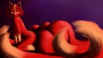 anthro black_nose blue_eyes breasts featureless_breasts female fur hair multi_tail nude red_body red_fur solo tail mianco molly_fullin canid canine dreamspinner fox mammal