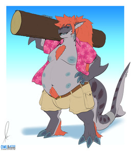 6_nipples anthro areola belly belt bulge claws digitigrade gills log male multi_nipple navel nipples solo wood owligatorstudios aquatic fish shark 2023 absurd_res hi_res