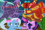 armor cosmic_flesh cosmic_fur female feral fight fur group hair horn machine mecha multicolored_hair power_armor purple_body purple_fur purple_hair scratches tail two_tone_hair tiarawhy friendship_is_magic hasbro marvel my_little_pony mythology iron_man pinkie_pie_(mlp) trixie_(mlp) twilight_sparkle_(mlp) ursa_major_(mlp) bear celestial_being earth_pony equid equine horse mammal mythological_creature mythological_equine pony robot unicorn crossover hi_res