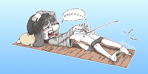 5_toes ahegao anthro arched_back beanie black_beanie black_clothing black_hair black_hat black_headwear blue_background blush bodily_fluids bottomless claws clitoris clothed clothing curling_toes dialogue ejaculation feet female female_orgasm floppy_ears fur genital_fluids genitals gradient_background grey_hair hair hat headgear headwear holding_clothing holding_hat holding_headgear holding_headwear holding_object humanoid_feet looking_pleasured lying masturbation on_back open_mouth orgasm orgasm_face outline panties panties_down partially_clothed pawpads pillow plantigrade profanity simple_background slim solo speech_bubble sweat tail teeth text toes tongue topwear towel underwear underwear_down vaginal vaginal_fluids vaginal_masturbation vaginal_squirting vulva white_body white_fur white_outline mccheeky64 fifi_(somemf) canid canine canis domestic_dog mammal poodle 2026 2:1 digital_media_(artwork) english_text hi_res