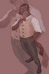 anthro blue_eyes bow_tie clothed clothing eyewear footwear formal glasses hair male shoes smile solo standing topwear vest fanofthefurr echo_(series) echo_project the_smoke_room clifford_tibbits mammal mustelid musteline stoat true_musteline weasel absurd_res hi_res