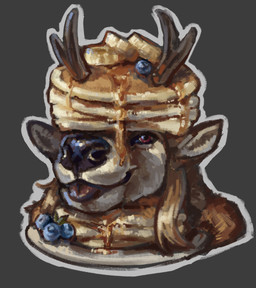 anthro food pancake solo greennie deer mammal 2023 digital_media_(artwork) digital_painting_(artwork) headshot_portrait hi_res painting_(artwork) portrait