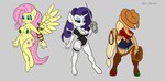 anthro big_breasts breasts curvy_figure female group horn hourglass_figure lasso leaf_pasties melee_weapon mostly_nude rapier sword trio weapon wings bun_burst friendship_is_magic hasbro my_little_pony mythology applejack_(mlp) fluttershy_(mlp) rarity_(mlp) earth_pony equid equine horse mammal mythological_creature mythological_equine pegasus pony unicorn hi_res