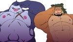 abs anthro belly clothed clothing duo gesture male musclegut muscular muscular_anthro muscular_male navel nipples pecs salute topless topless_anthro othukimi lifewonders tokyo_afterschool_summoners arsalan_(tas) typhon_(tas) felid fish lion mammal marine pantherine shark hi_res