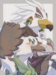 anthro armor beak blue_eyes blush braided_pseudo_hair duo feathers hand_on_head male scarf white_body white_feathers wings yellow_eyes young young_anthro young_male toa_72 nintendo tears_of_the_kingdom the_legend_of_zelda teba_(tloz) tulin_(tloz) avian rito 3:4 hi_res father_(lore) father_and_child_(lore) father_and_son_(lore) parent_(lore) parent_and_child_(lore) parent_and_son_(lore) son_(lore)