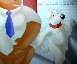 anthro balls black_nose blush bottomless cigarette clothed clothing collar duo flaccid genitals half-erect male navel necktie penis shower slightly_chubby smoking ursofofinho family_guy the_cleveland_show brian_griffin tim_the_bear bear canid canine canis domestic_dog mammal 2010 6:5