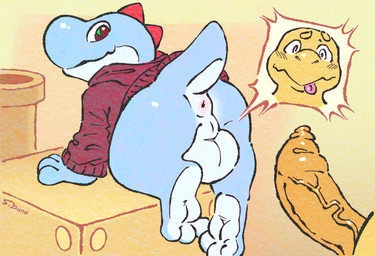 all_fours anthro anus backsack balls barefoot big_balls big_butt big_penis block blue_body bottomless butt clothed clothing countershade_butt countershade_face countershade_feet countershade_paws countershade_tail countershading curved_penis duo erection eyebrows feet foreskin genitals glistening glistening_butt glistening_genitalia glistening_penis head_spikes huge_balls huge_penis humanoid_genitalia humanoid_penis imminent_anal imminent_sex inviting inviting_to_anal inviting_to_sex leaning_over_object long_foreskin looking_at_another looking_back looking_back_at_another male male/male mostly_offscreen_male multicolored_body offscreen_male overweight overweight_male paws penis pink_anus pipe presenting presenting_balls presenting_hindquarters puffy_anus raised_eyebrows raised_tail reaction_shot rear_view shocked simple_background smile spikes spikes_(anatomy) sweater sweater_only tail tongue tongue_out topwear topwear_only two_tone_body unretracted_foreskin vein veiny_penis spooky_dune mario_bros mythology nintendo cyan_yoshi dinosaur dragon koopa koopa_troopa mythological_creature mythological_scalie prehistoric_species reptile scalie tortoise turtle yoshi hi_res signature