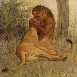 anthro duo face_hug face_hugging female feral humanoid_face humanoid_pointy_ears kissing love male male/female pawpads paws pointy_ears reunion tail tail_tuft tenderness tuft shanikafaceless mythology felid lomibu mammal mythological_creature mythological_sphinx absurd_res hi_res