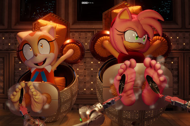 5_toes anthro barefoot clothed clothing duo feet female open_mouth pink_body soles tickling tickling_feet toes 699mha sega sonic_the_hedgehog_(series) amy_rose cream_the_rabbit eulipotyphlan hedgehog lagomorph leporid mammal rabbit 3d_(artwork) digital_media_(artwork) hi_res