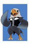 avian_feet beak black_eyes blue_background border feet grey_body open_beak open_mouth scutes simple_background solo talons toes tongue white_border wings zipper katahane3 animal_crossing nintendo apollo_(animal_crossing) accipitrid accipitriform avian bald_eagle bird eagle sea_eagle 2018 2:3 full-length_portrait hi_res portrait