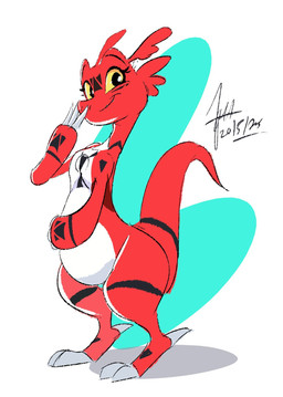 anthro black_markings claws digital_hazard eyebrows eyelashes female head_wings markings multicolored_body multicolored_skin red_body red_skin smile solo symbol toe_claws two_tone_body two_tone_skin unusual_wing_placement white_body white_skin wings yellow_eyes windspan bandai_namco digimon digimon_(species) guilmon reptile scalie 2015 dated digital_media_(artwork) hi_res signature