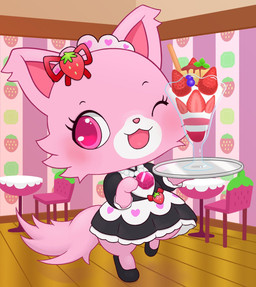 anthro chibi female fur pink_body pink_fur solo yoyoinoyoshi jewelpet sanrio sega sega_fave garnet_(jewelpet) domestic_cat felid feline felis mammal persian_cat hi_res