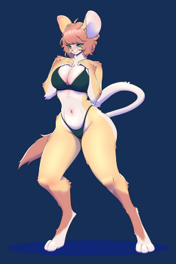 3_toes anthro bashful big_ears bikini blush breasts brown_body brown_fur claws clothing digitigrade feet female fur fur_tuft green_eyes hair hand_on_chest long_tail mouse_ears multicolored_body multicolored_fur navel orange_hair short_hair skimpy_bikini smile standing swimwear tail tail_tuft tan_body tan_fur toes tuft two-piece_swimsuit two_tone_body two_tone_fur white_body white_fur lazerwizz fan_character dipodid jerboa mammal rodent absurd_res alpha_channel hi_res story story_in_description