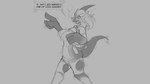 16:9 2019 anthro bottomwear breasts clothing dialogue digital_drawing_(artwork) digital_media_(artwork) english_text female generation_2_pokemon grey_background hair legendary_pokemon lugia monochrome nintendo nipples open_mouth pants pokemon pokemon_(species) side_view simple_background sketch solo surprise tail text torn_clothing transformation watsup widescreen