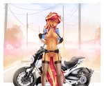 anthro blush bodily_fluids bottomless breasts clothed clothing cuff_(restraint) cutie_mark dripping exhibitionism female flashing flashing_breasts garter_belt garter_straps genital_fluids genitals gloves handcuffs handwear horn legwear lidded_eyes looking_at_viewer metal_cuffs motorcycle navel nipples nude open_clothing open_mouth open_shirt open_topwear outside police police_uniform presenting presenting_breasts pubes pussy pussy_juice_drip restraints shirt solo stockings thigh_gap thigh_highs topwear undressing uniform vaginal_fluids vehicle slackerburst equestria_girls hasbro my_little_pony mythology sunset_shimmer_(eg) equid equine mammal mythological_creature mythological_equine unicorn absurd_res hi_res