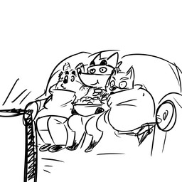 anthro bedding blanket electronics food fur furniture group happy male popcorn simple_background smile sofa television white_background unknown_artist carfax dora_the_explorer nintendo star_fox car_fox fox_mccloud swiper_(dora_the_explorer) canid canine fox mammal red_fox true_fox 1:1 black_and_white monochrome source_request