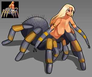 areola arthropod_abdomen big_breasts blonde_hair bracelet breasts eyelashes female front_view grey_background grey_body hair huge_breasts jewelry long_hair navel nipples nude red_eyes simple_background solo tan_body tan_skin yellow_body chechi castlevania european_mythology greek_mythology konami mythology animal_humanoid arachne arachnid arachnid_humanoid arachnid_taur arthropod arthropod_humanoid arthropod_taur humanoid humanoid_taur spider spider_humanoid spider_taur taur
