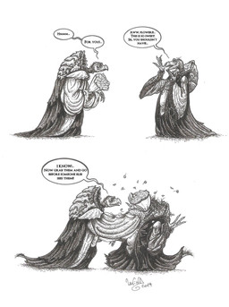 anthro beak bouquet clothed clothing dialogue duo elderly fangs flower flower_bouquet fully_clothed gift gown holidays humor multi_limb plant renaissance_clothing romantic romantic_couple speech_bubble teeth text skekla_(artist) the_dark_crystal valentine's_day skekla_the_illustrator skeksil_the_chamberlain alien skeksis 2019 comic english_description english_text hi_res signature herm_(lore)