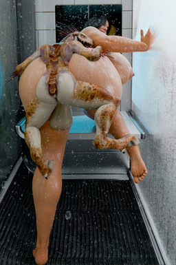 3_fingers 3_toes anthro anthro_on_top anthro_penetrating anthro_penetrating_female anthro_penetrating_human arm_quills balls bathing bathroom bent_over big_balls big_breasts big_butt breasts butt digitigrade duo feet female female_human female_on_anthro female_on_bottom female_penetrated fingers from_behind_position genitals human_on_anthro human_on_bottom human_penetrated inside interspecies larger_female larger_human larger_penetrated male male/female male_anthro male_on_human male_on_top male_penetrating male_penetrating_female male_penetrating_human nude obscured_penetration on_bottom on_top one_leg_up penetration penile penile_penetration perching_position quill_hair raised_leg rear_view red_quills sex shower showering size_difference smaller_anthro smaller_male spurs_(anatomy) text thick_thighs toes xenophilia yellow_eyes dorkle24 halo_(series) microsoft xbox_game_studios alien human ibie'shan kig-yar mammal reptile scalie 3d_(artwork) absurd_res colored digital_media_(artwork) english_text hi_res