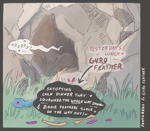 anthro avian_feet beak blue_body disposal feathered_wings feathers feces feces_pile male offscreen_character pink_body scat_disposal sleeping tail tail_feathers winged_arms wings conditional_dnp foxyoreos gyro_feather avian bird galliform peafowl phasianid