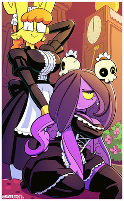 2_horns absolute_territory accessory big_breasts black_clothing black_dress black_hair black_legwear black_stockings black_thigh_highs border breasts cleavage clock closed_frown closed_smile clothed clothing dress duo ear_piercing eyebrows eyelashes eyewear female flower freckled_face freckles front_view frown glasses grandfather_clock hair hair_accessory hair_over_eye hand_behind_head happy horn inside legwear lips long_hair looking_at_viewer maid_headdress maid_uniform mole_on_cheek mouth_closed multi_arm multi_limb piercing plant pseudo_hair purple_body purple_skin rectangular_glasses red_hair sad shrub sitting skull_accessory smile snaggle_tooth standing stockings tentacle_arms tentacle_hair tentacles thick_lips thick_thighs thigh_highs uniform wearing_glasses white_border white_eyes wide_hips yellow_body yellow_sclera yellow_skin lobsteritus amber_(lobsteritus) ayo_(lobsteritus) animal_humanoid aquatic aquatic_humanoid cephalopod cephalopod_humanoid demon demon_humanoid horned_humanoid humanoid mollusk mollusk_humanoid octopus_humanoid 2023 absurd_res cel_shading clip_studio_paint_(artwork) dated digital_media_(artwork) hi_res shaded signature