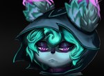 clothing curled_hair female green_hair hair hoodie pink_eyes short_stack solo topwear darkafterdark league_of_legends riot_games tencent vex_(lol) humanoid yordle headshot_portrait hi_res portrait