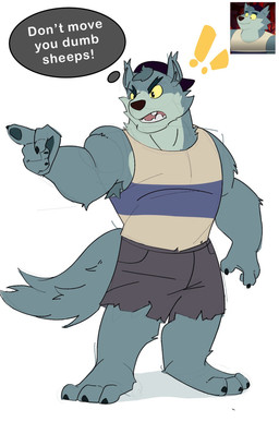 3_toes 4_fingers anthro armpit_hair backwards_baseball_cap backwards_hat baseball_cap black_nose blue_body blue_fur body_hair bottomwear claws clothing countershading dialogue exclamation_point eyebrows fangs feet fingers fur gesture grey_body grey_bottomwear grey_clothing grey_fur grey_shorts hair hair_through_hat hand_gesture hat headgear headwear male muscular muscular_anthro muscular_male narrowed_eyebrows open_mouth pink_tongue pointing shirt shorts solo speech_bubble standing tank_top teeth text toes tongue topwear yellow_sclera growm58 cartoon_network we_baby_bears we_bare_bears wolf_(we_baby_bears) canid canine canis mammal wolf english_text hi_res reference_image