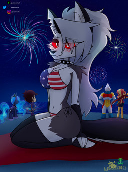 american_flag_bikini anthro anthro_focus beach beach_towel bedroom_eyes big_breasts bikini bikini_only black_clothing black_eyelids black_legwear black_stockings blush blush_lines breasts closed_smile clothing collar ear_piercing eyebrow_piercing facial_piercing fangs female feral fingerless_gloves fireworks flag_bikini flag_swimwear fur gloves grey_body grey_fur group hair handwear holidays horn legwear logo long_hair machine mouth_closed multicolored_body multicolored_fur narrowed_eyes navel night notched_ear piercing pupils red_sclera sea seductive side-tie_bikini sitting_on_knees slit_pupils smile solo_focus spiked_collar spikes stockings string_bikini swimwear teeth text toeless_legwear toeless_stockings towel twitter_handle two-piece_swimsuit two_tone_body two_tone_fur water white_body white_eyes white_fur white_hair wings thegiftedfire 4th_of_july equestria_girls friendship_is_magic godzilla_(series) hasbro hellaverse helluva_boss my_little_pony mythology nickelodeon the_loud_house toho jet_jaguar loona_(helluva_boss) luna_loud princess_luna_(mlp) sunset_shimmer_(eg) canid canid_demon canine demon equid equine hellhound human humanoid mammal mythological_canine mythological_creature mythological_equine robot robot_humanoid winged_unicorn 2024 absurd_res artist_logo artist_name hi_res