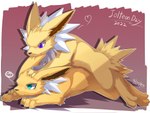 3_toes ambiguous/ambiguous ambiguous_gender bite blue_eyes brown_inner_ear brown_nose claws duo ear_bite ear_nom feet feral fur heart_symbol kemono lying nom on_front paws purple_eyes sploot text toe_claws toes white_body white_fur yellow_body yellow_fur ivan-jhang jolteon_day nintendo pokemon pokemon-specific_day canid eeveelution generation_1_pokemon jolteon mammal pokemon_(species) 2022 4:3 dated digital_media_(artwork) english_text hi_res signature translated_description