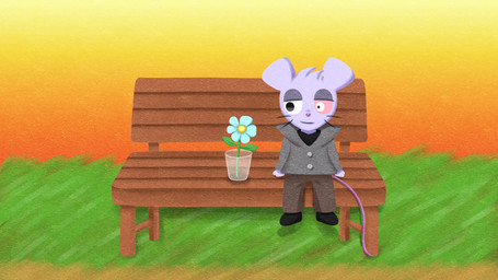 anthro bench black_clothing black_footwear black_shoes clothing coat flower footwear fur grass grey_clothing male on_bench plant purple_body purple_fur sitting sitting_on_bench solo sunset topwear starisland oyasaioni9 rat_on_the_bench bratley mammal murid murine rat rodent 16:9 hi_res widescreen