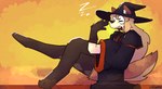 anthro clothing eyewear female glasses hat headgear headwear legwear magic_user open_mouth raised_leg solo stockings witch witch_hat yawn catjam_(artist) karina_(catjam) canid canine mammal