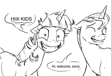 duo female feral horn male text silfoe friendship_is_magic hasbro my_little_pony mythology night_light_(mlp) twilight_velvet_(mlp) equid equine mammal mythological_creature mythological_equine unicorn 2015 english_text hi_res monochrome